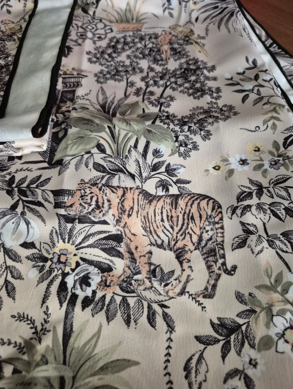 2 pc Window Curtains Asian Toile Jungle Tigers Birds  37